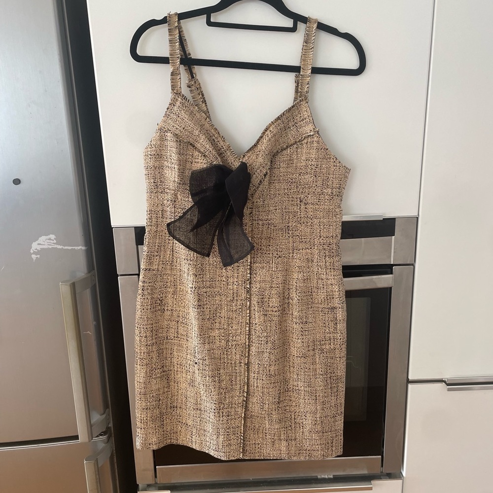 Sandro tweed mini dress with bow accent